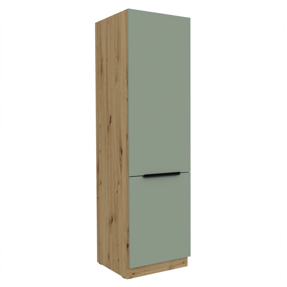 KONDELA Arsany 60 LO-210 2F kuchynská skrinka na vstavanú chladničku aquamarine / dub artisan